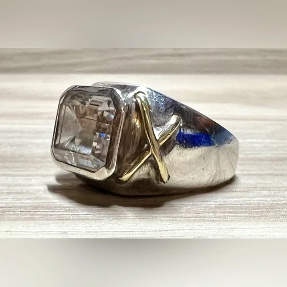 Vintage Designer KRYPELL Sterling Silver & Gold "X" CZ Dome Ring, Size 5.5 - Picture 4 of 13